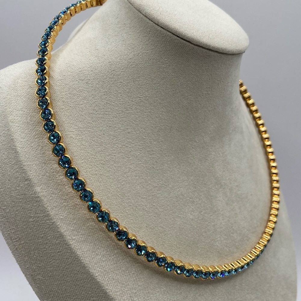 Joan Boyce Crystal Coil Necklace One Shine For All Aqua Goldtone M/L - Picture 3 of 10